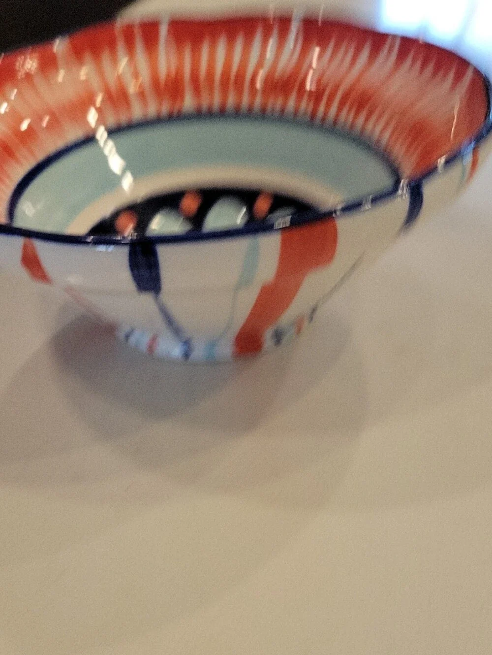 Anthropologie Bellina Red, Light Blue & Navy Handpainted Ceramic Bowl